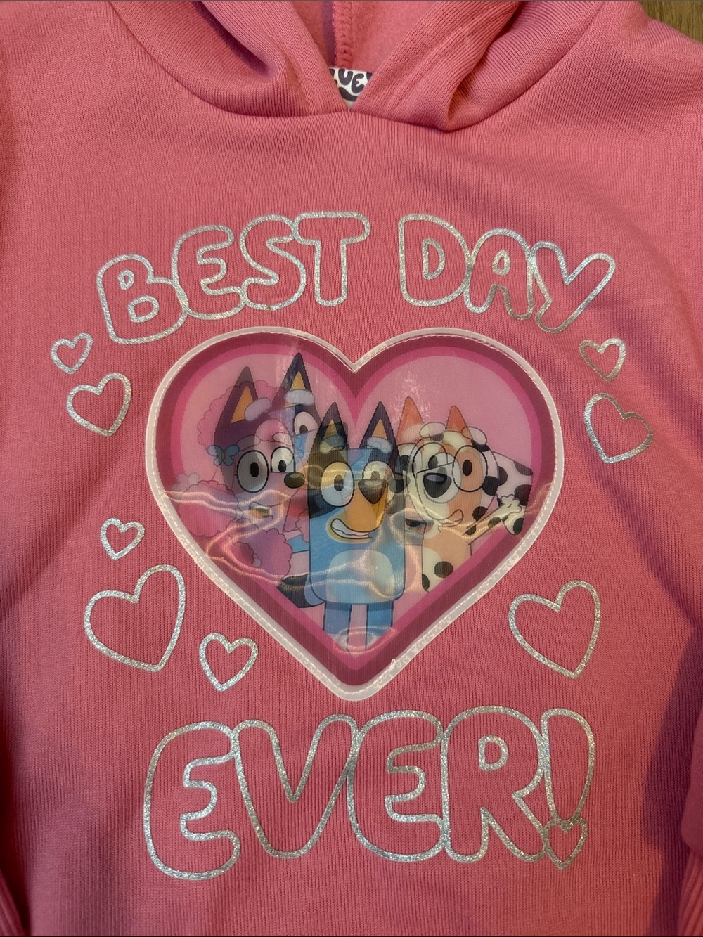 Bluey Toddler Girls Pink Ruffle Sleeve 'Best Day Ever' Hooded Sweatshirt - Picture 2 of 3